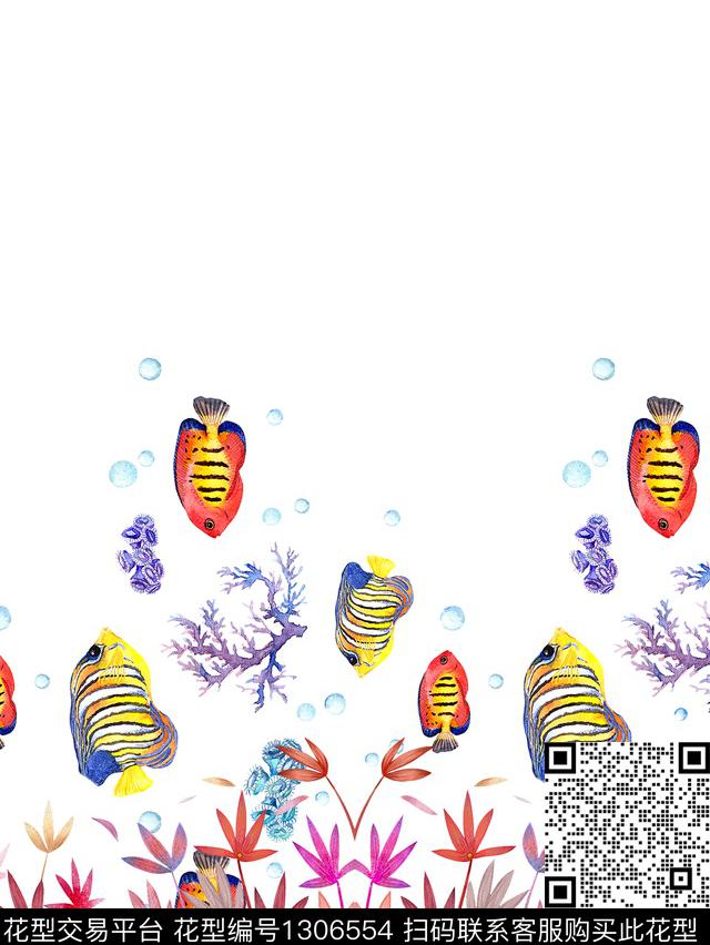 guan389 二方连续.jpg - 1306554 - 鱼 热带花型 动漫 - 数码印花花型 － 女装花型设计 － 瓦栏