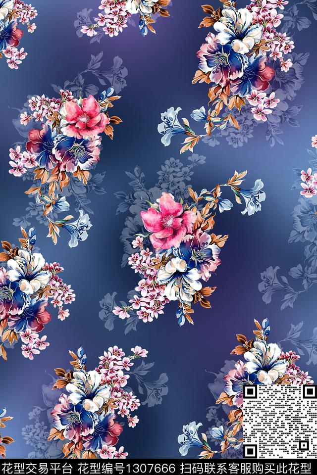 W9LI003.jpg - 1307666 - 连衣裙 数码花型 彩底花卉 - 数码印花花型 － 女装花型设计 － 瓦栏