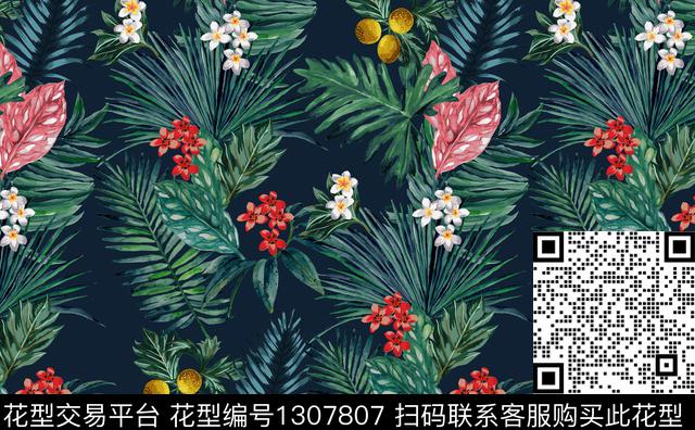 ss.jpg - 1307807 - 花卉 大牌风 棕榈树 - 数码印花花型 － 男装花型设计 － 瓦栏