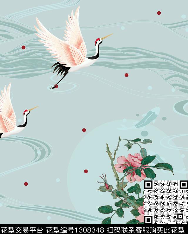 水墨风定位花花卉数码印花花型下载（图片编号: 1308348） - 瓦栏（Walan）
