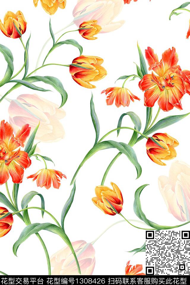 花卉大牌风水彩花卉数码印花花型下载（图片编号: 1308426） - 瓦栏（Walan）