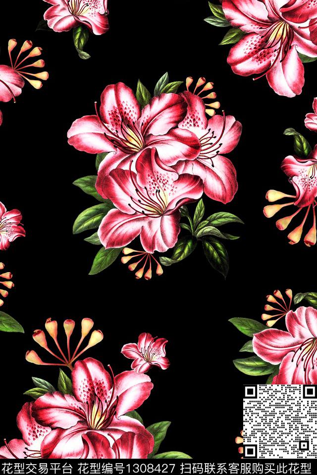 花卉大牌风水彩花卉数码印花花型下载（图片编号: 1308427） - 瓦栏（Walan）