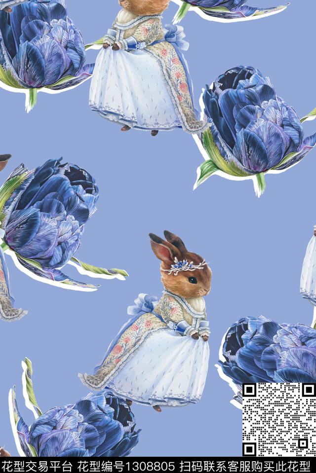 B-C27植物兔子.jpg - 1308805 - 高档女装 经典风格 原创手绘 - 数码印花花型 － 女装花型设计 － 瓦栏