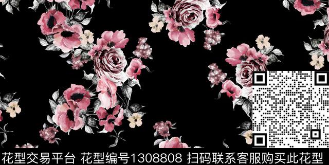 BUPI--073{160X80.58}.jpg - 1308808 - 花卉 热带花型 手绘玫瑰 - 传统印花花型 － 女装花型设计 － 瓦栏