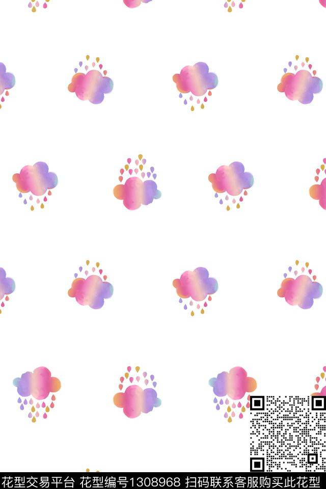 云朵花板.jpg - 1308968 - 颜色 数码花型 水彩 - 数码印花花型 － 泳装花型设计 － 瓦栏