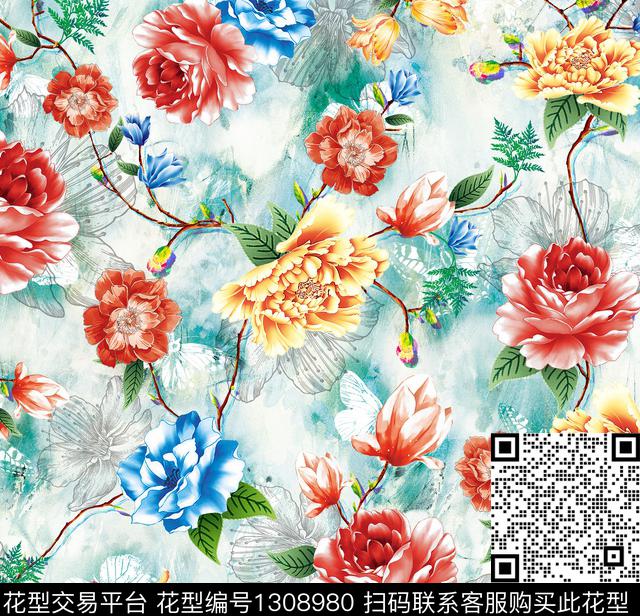 JXSJ00005OK.jpg - 1308980 - 水墨风 时尚 春夏花型 - 数码印花花型 － 女装花型设计 － 瓦栏
