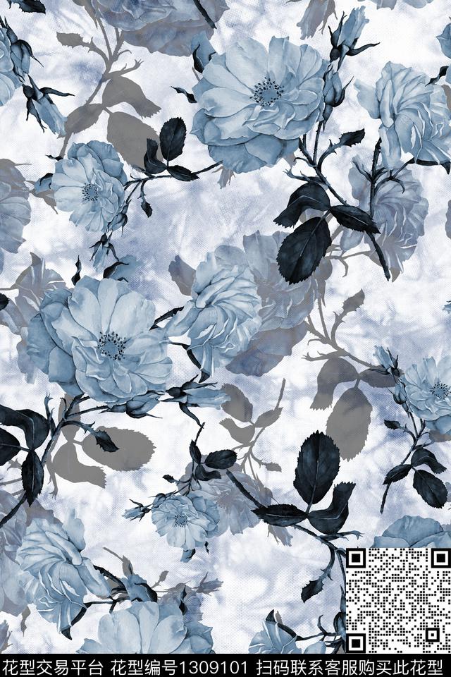 花卉大牌风水彩花卉数码印花花型下载（图片编号: 1309101） - 瓦栏（Walan）