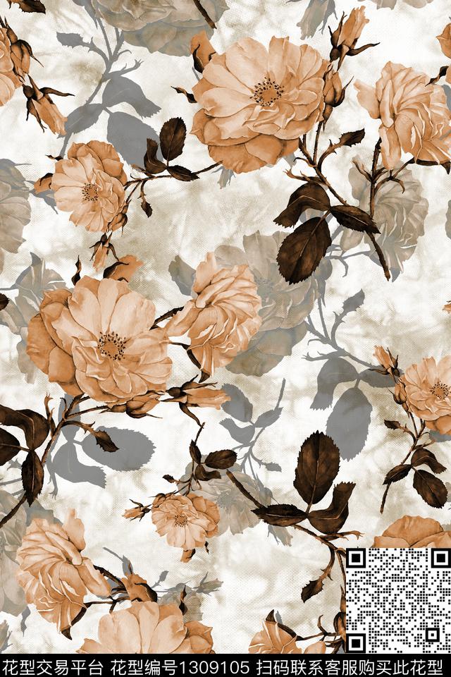 花卉大牌风水彩花卉数码印花花型下载（图片编号: 1309105） - 瓦栏（Walan）