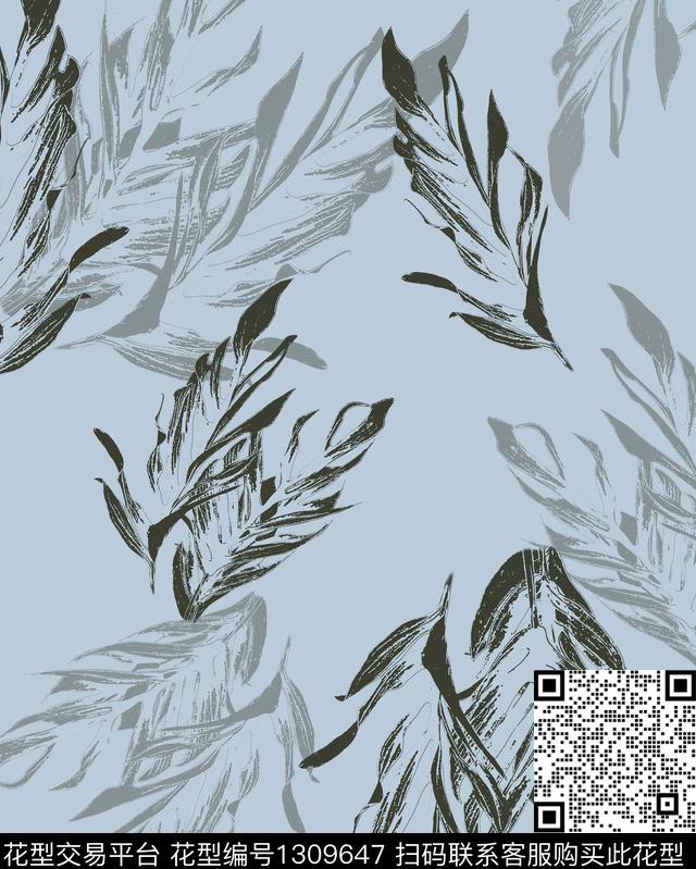 leaf.jpg - 1309647 - 水墨风 花卉 满版散花 - 传统印花花型 － 女装花型设计 － 瓦栏