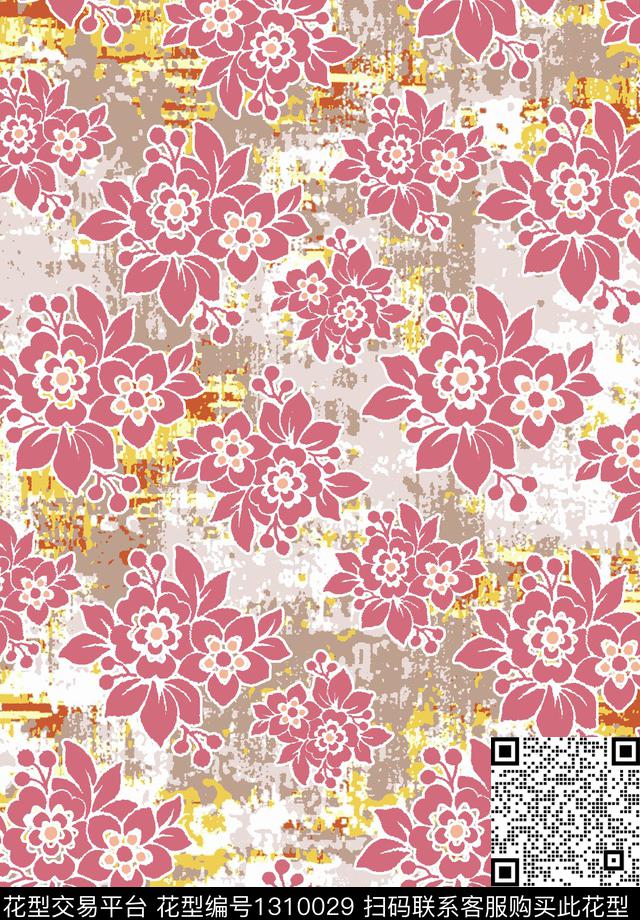 AG-0013.jpg - 1310029 - 简约 几何花卉 底纹 - 传统印花花型 － 女装花型设计 － 瓦栏
