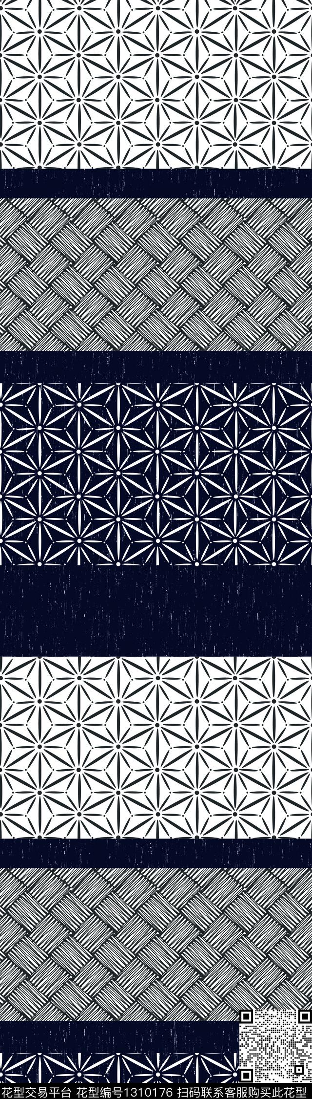 和风1.jpg - 1310176 - 黑白花型 二方连续 床品 - 传统印花花型 － 床品花型设计 － 瓦栏