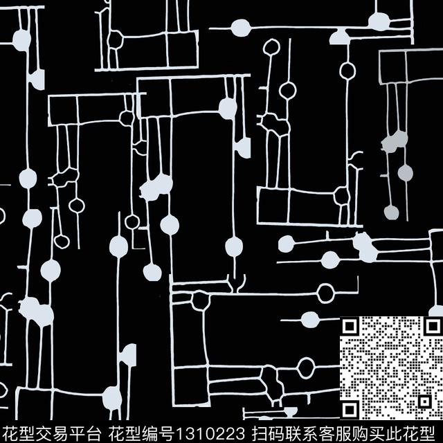 几何抽象手绘线条笔触传统印花花型下载（图片编号: 1310223） - 瓦栏（Walan）