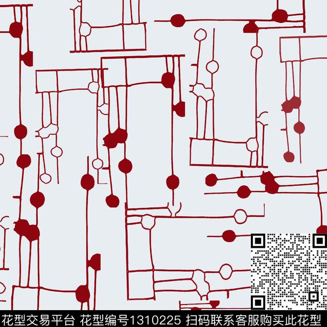 几何抽象手绘线条笔触传统印花花型下载（图片编号: 1310225） - 瓦栏（Walan）