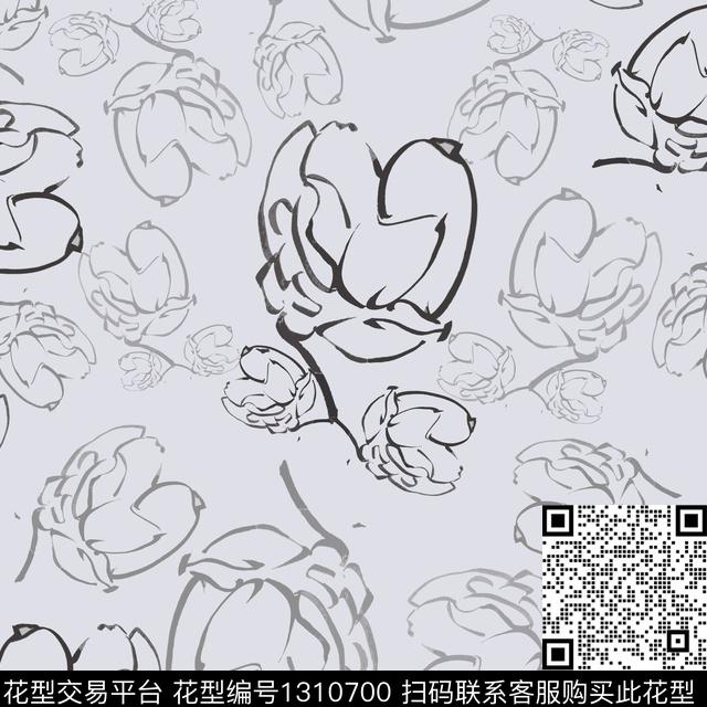 男装休闲花卉手绘线条笔触玉兰花语传统印花花型下载（图片编号: 1310700） - 瓦栏（Walan）