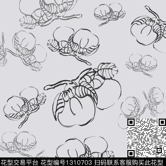 手绘线条笔触男装休闲花卉柿子传统印花花型下载（图片编号: 1310703） - 瓦栏（Walan）