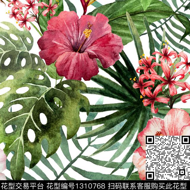 guan432.jpg - 1310768 - 花卉 热带花型 龟背叶 - 数码印花花型 － 女装花型设计 － 瓦栏