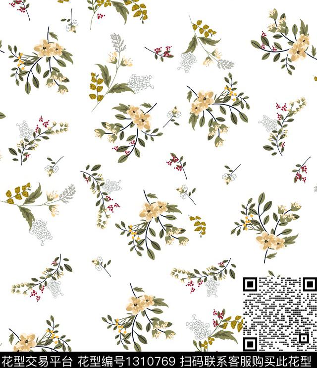 guan433.jpg - 1310769 - 花卉 抽象 白底花 - 传统印花花型 － 女装花型设计 － 瓦栏