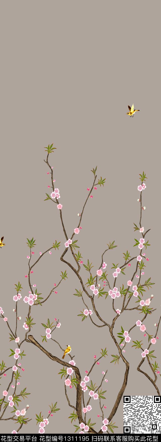 定位花树枝中国风数码印花花型下载（图片编号: 1311195） - 瓦栏（Walan）