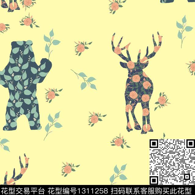 43 动物装饰1.jpg - 1311258 - 图案——手绘 图案——面料 图案——家纺 - 数码印花花型 － 床品花型设计 － 瓦栏