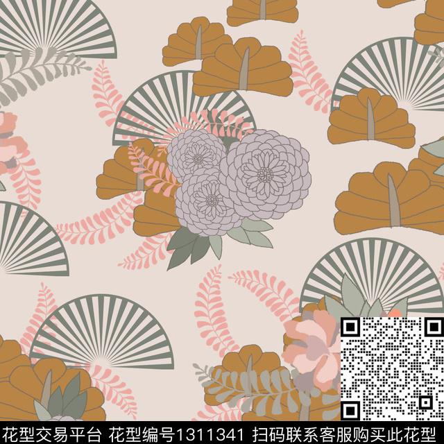 44 和风.jpg - 1311341 - 图案——手绘 图案——面料 图案——服饰 - 传统印花花型 － 女装花型设计 － 瓦栏
