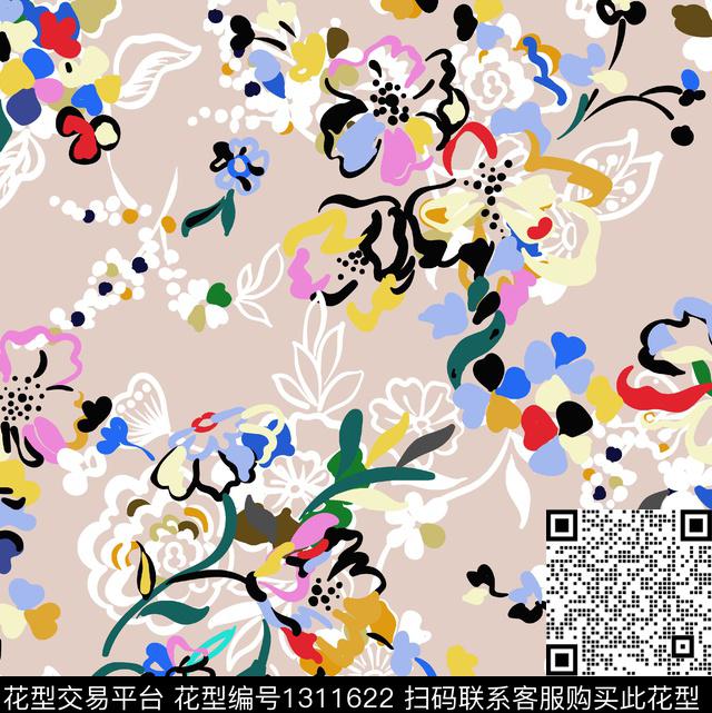 涂鸦小碎花线描花卉传统印花花型下载（图片编号: 1311622） - 瓦栏（Walan）