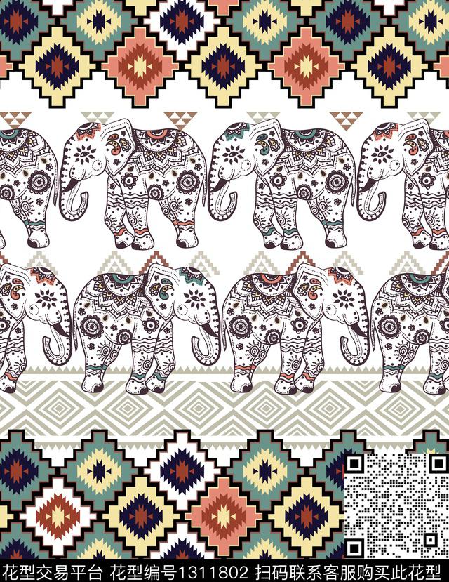 gdp017.jpg - 1311802 - 动漫 几何 大象 - 数码印花花型 － 女装花型设计 － 瓦栏