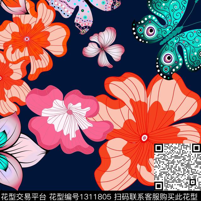 guan439.jpg - 1311805 - 花卉 抽象 蝴蝶 - 数码印花花型 － 女装花型设计 － 瓦栏