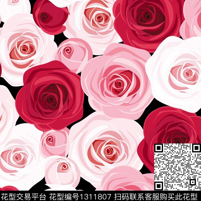 guan441.jpg - 1311807 - 玫瑰花 花卉 动漫 - 传统印花花型 － 女装花型设计 － 瓦栏