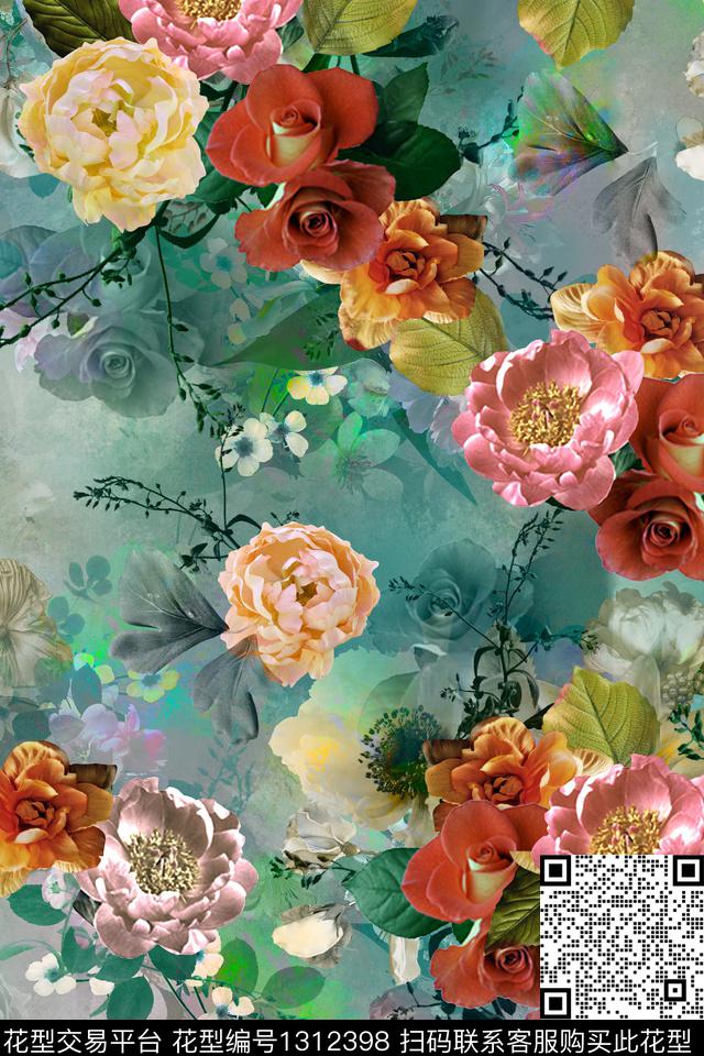 趋势花型女装花卉数码印花花型下载（图片编号: 1312398） - 瓦栏（Walan）