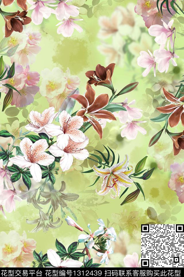 女装花卉旗袍数码印花花型下载（图片编号: 1312439） - 瓦栏（Walan）