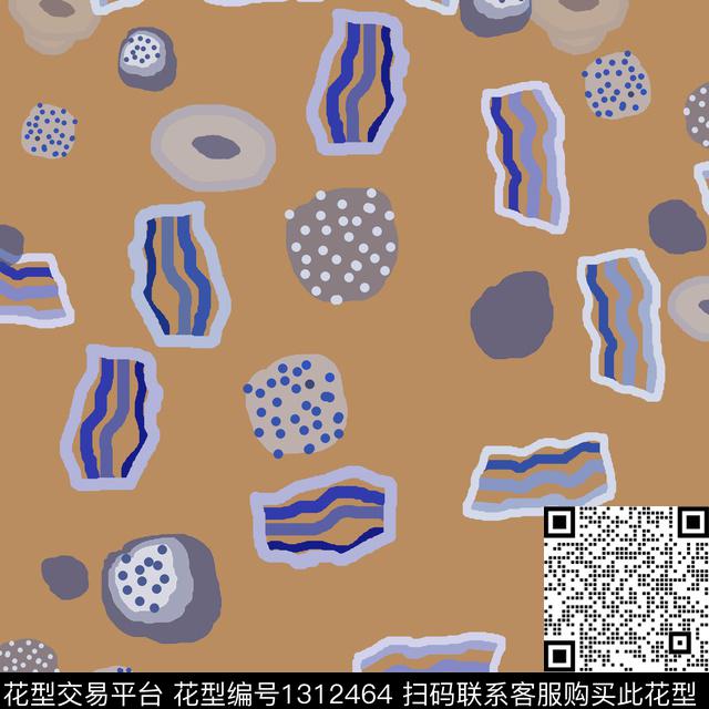 几何手绘线条笔触圆圈与波点传统印花花型下载（图片编号: 1312464） - 瓦栏（Walan）