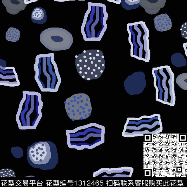 几何手绘线条笔触圆圈与波点传统印花花型下载（图片编号: 1312465） - 瓦栏（Walan）
