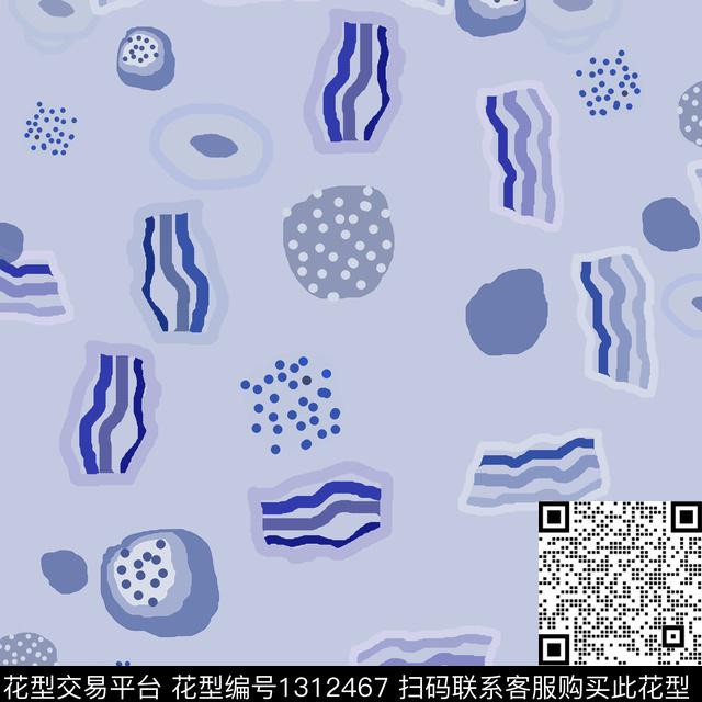 几何手绘线条笔触圆圈与波点传统印花花型下载（图片编号: 1312467） - 瓦栏（Walan）
