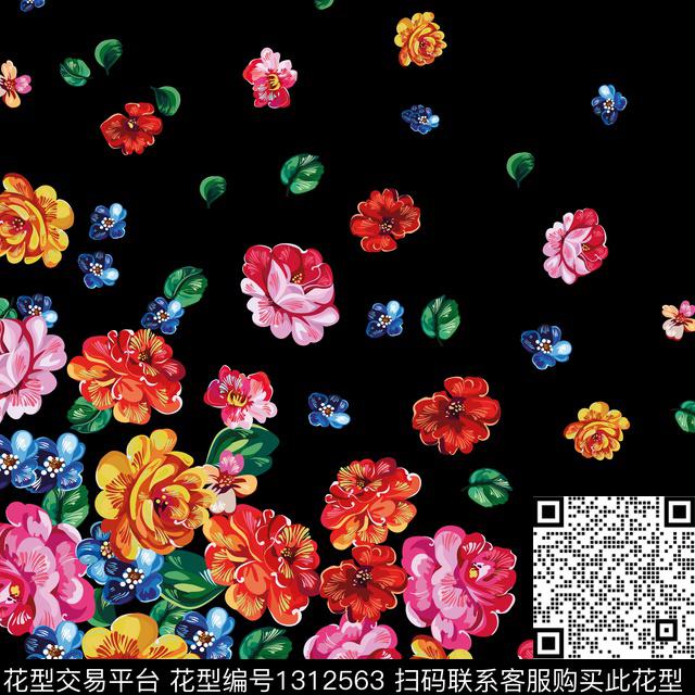 方巾花卉大牌风传统印花花型下载（图片编号: 1312563） - 瓦栏（Walan）