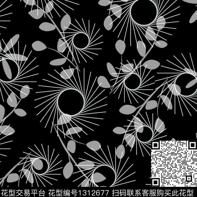 20200405-射线叶子.jpg - 1312677 - 花卉 抽象 - 传统印花花型 － 女装花型设计 － 瓦栏
