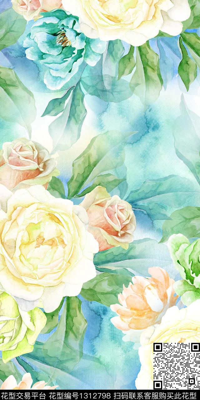 2020-04-07-A1.jpg - 1312798 - 定位花 玫瑰花 花卉 - 数码印花花型 － 长巾花型设计 － 瓦栏