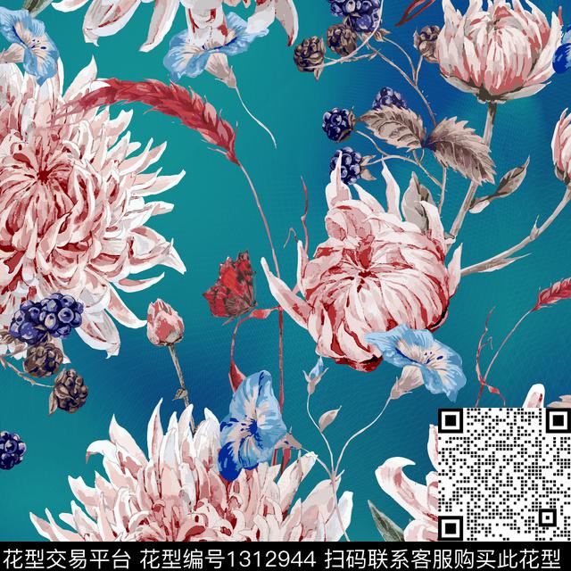 大丽花.jpg - 1312944 - 女装 花卉 花瓣 - 数码印花花型 － 女装花型设计 － 瓦栏