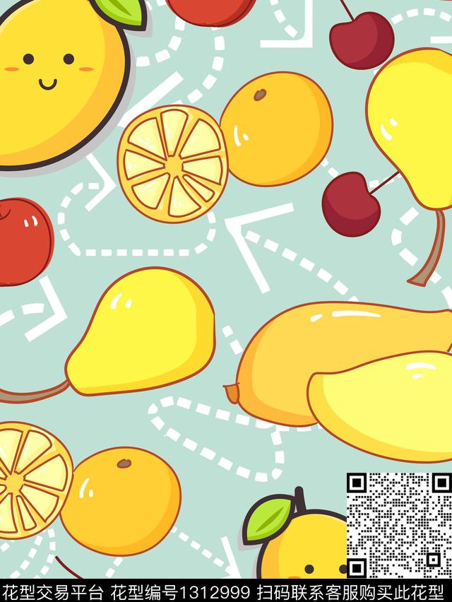 芒果.jpg - 1312999 - 线条 食物 橘子 - 传统印花花型 － 床品花型设计 － 瓦栏