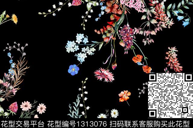 guan442.jpg - 1313076 - 花卉 黑底花卉 小碎花 - 数码印花花型 － 女装花型设计 － 瓦栏