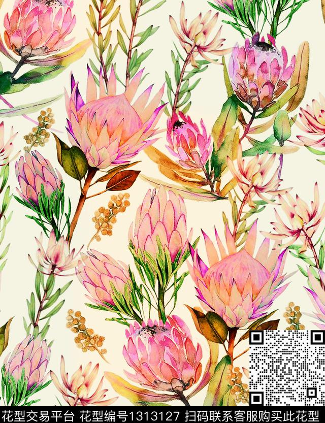 趋势花型花卉抽象数码印花花型下载（图片编号: 1313127） - 瓦栏（Walan）