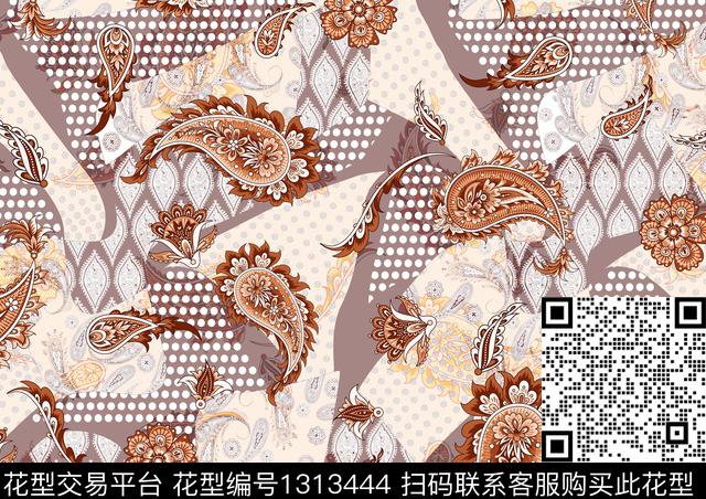 活跃民族.jpg - 1313444 - 连衣裙 数码花型 民族风 - 数码印花花型 － 女装花型设计 － 瓦栏