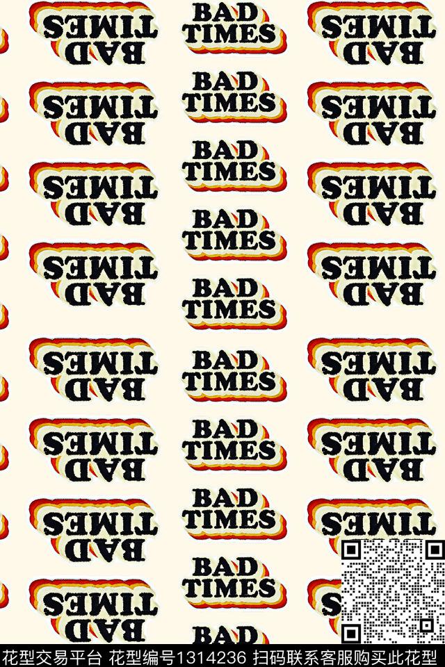 bad time.jpg - 1314236 - 字母 文艺 艺术 - 数码印花花型 － 男装花型设计 － 瓦栏