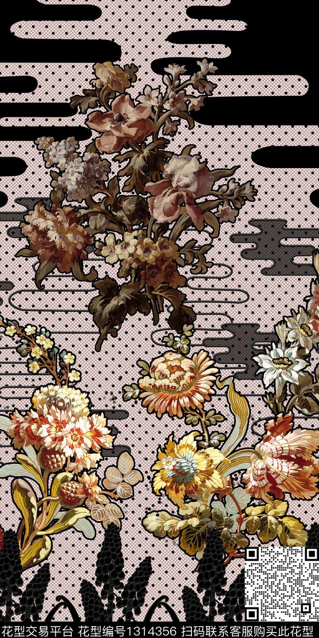 W11627-46m.jpg - 1314356 - 数码定位花 网布蕾丝 油画花型 - 数码印花花型 － 女装花型设计 － 瓦栏