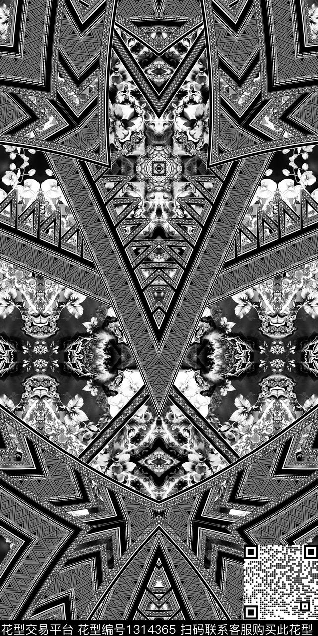 W11627-49m.jpg - 1314365 - 黑白花型 几何定位 大牌风 - 数码印花花型 － 女装花型设计 － 瓦栏