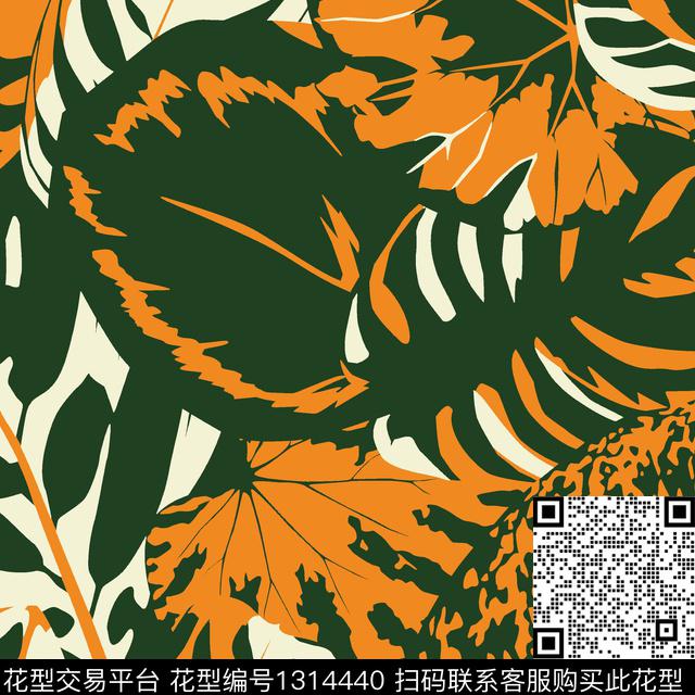 未标题-1.jpg - 1314440 - 绿植树叶 花卉 大牌风 - 传统印花花型 － 女装花型设计 － 瓦栏