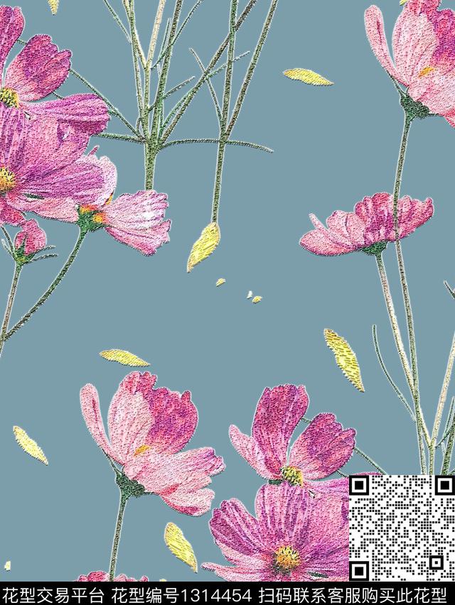 落花.jpg - 1314454 - 肌理 线条 花卉 - 数码印花花型 － 床品花型设计 － 瓦栏