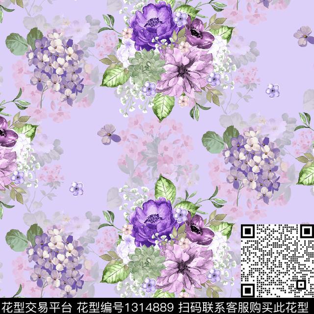 花卉.jpg - 1314889 - 水彩 床品 花卉 - 数码印花花型 － 床品花型设计 － 瓦栏
