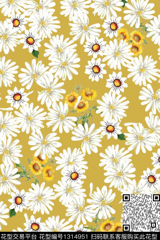 花卉大牌风小雏菊数码印花花型下载（图片编号: 1314951） - 瓦栏（Walan）