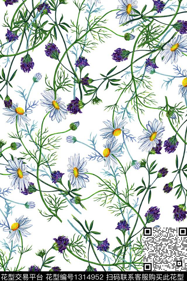 花卉大牌风小雏菊数码印花花型下载（图片编号: 1314952） - 瓦栏（Walan）