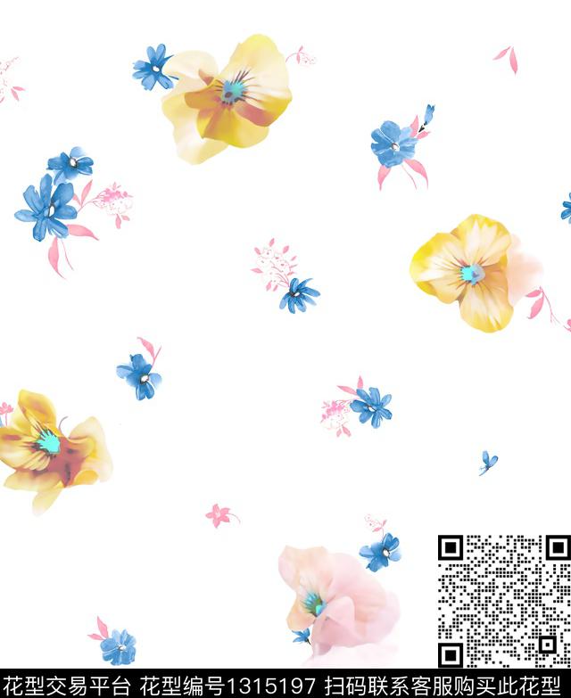 手绘花卉水彩花卉小碎花数码印花花型下载（图片编号: 1315197） - 瓦栏（Walan）